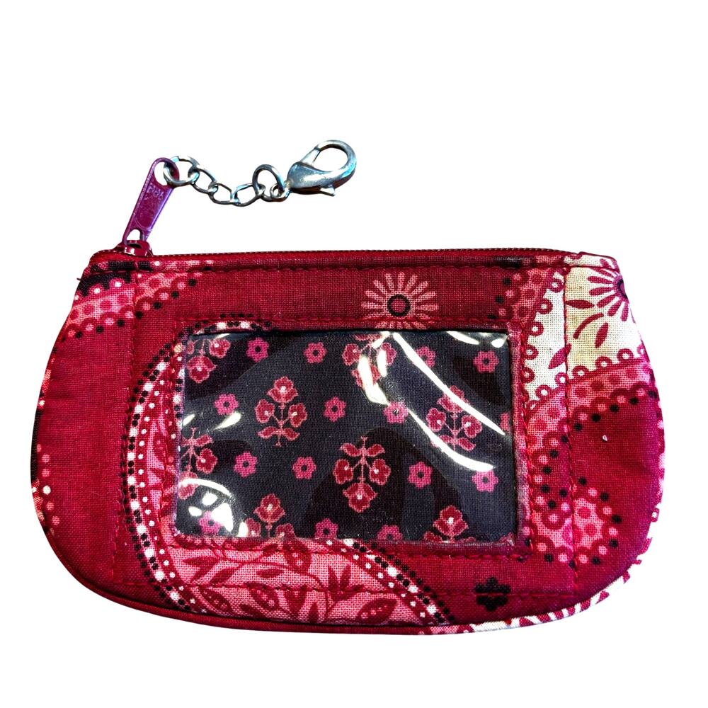 Vera Bradley red coin purse ID wallet Americana bandana print cotton fabric zip